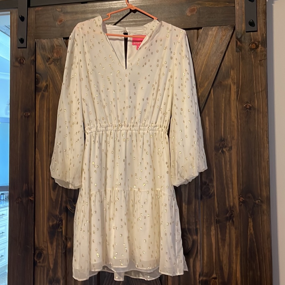 NWOT Lilly Pulitzer Joelle Dress size 8 white and gold silk